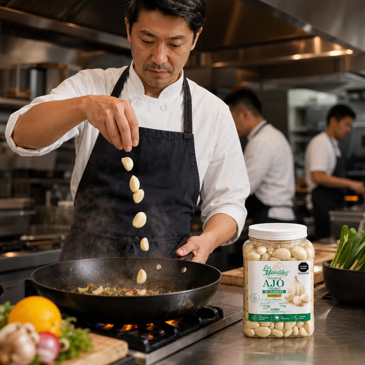 Chef cocinando con ajo Los Mandiles